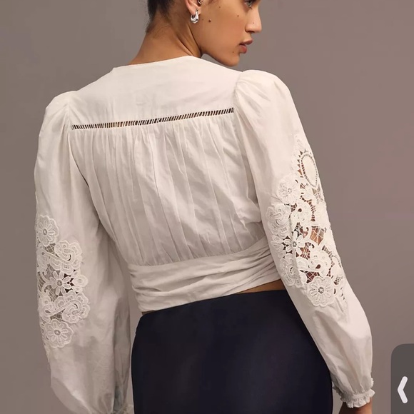 Farm Rio cotton lace paneled  blouse //white - Picture 2 of 8